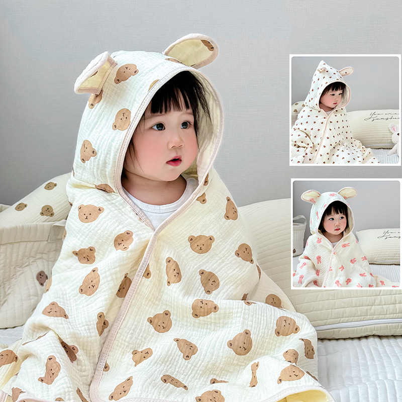 Hooded Bath Towel - Babybadhanddoek 4-laags gaas katoenen mantelhanddoek met
