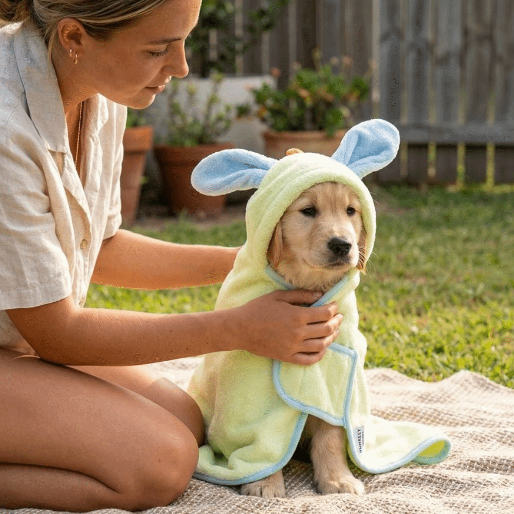 Hooded Bath Towel - Superabsorberende hondenbadjas met capuchon, koraalvlies, verstelbaar,