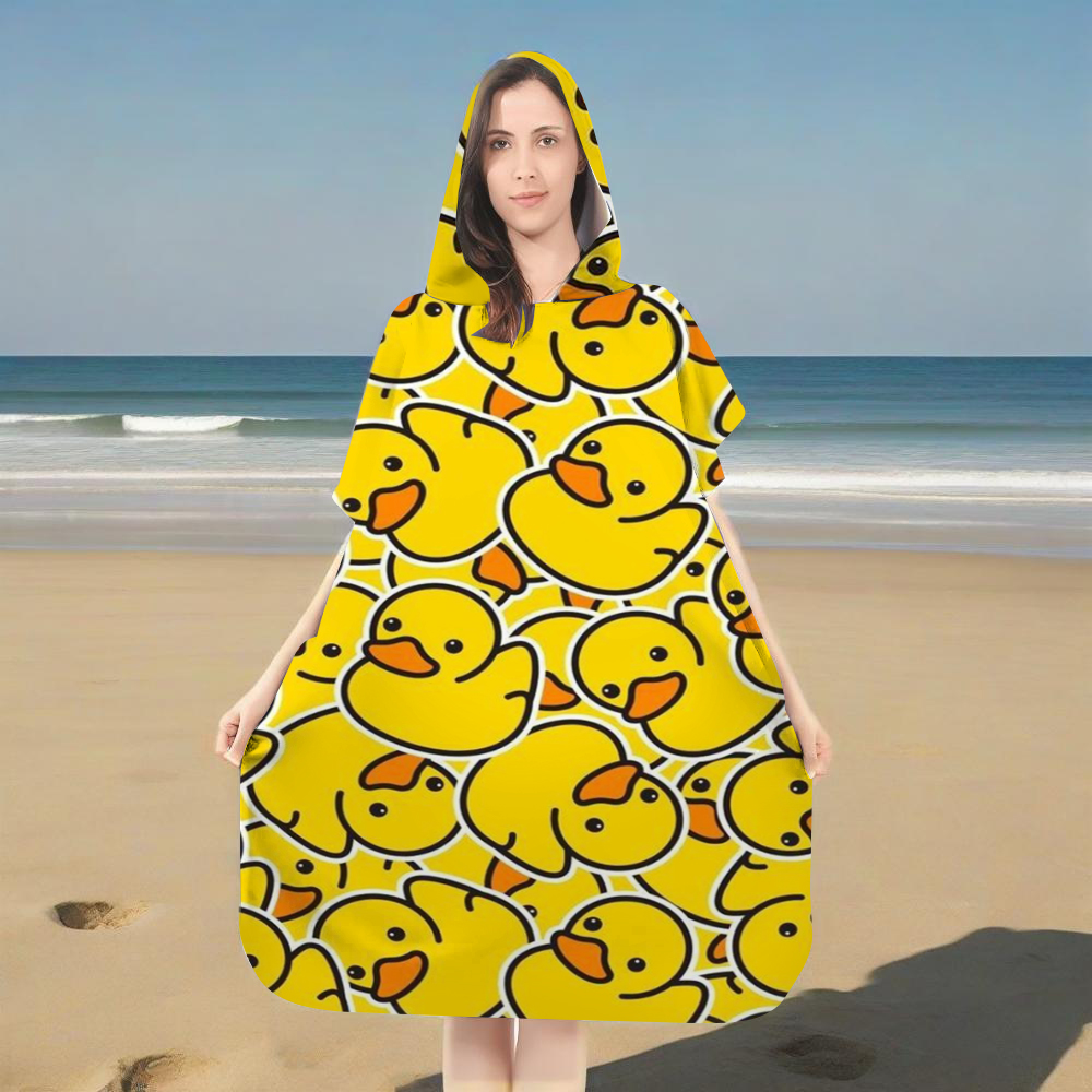 Hooded Bath Towel - Schattige gele rubberen eend print badhanddoek
